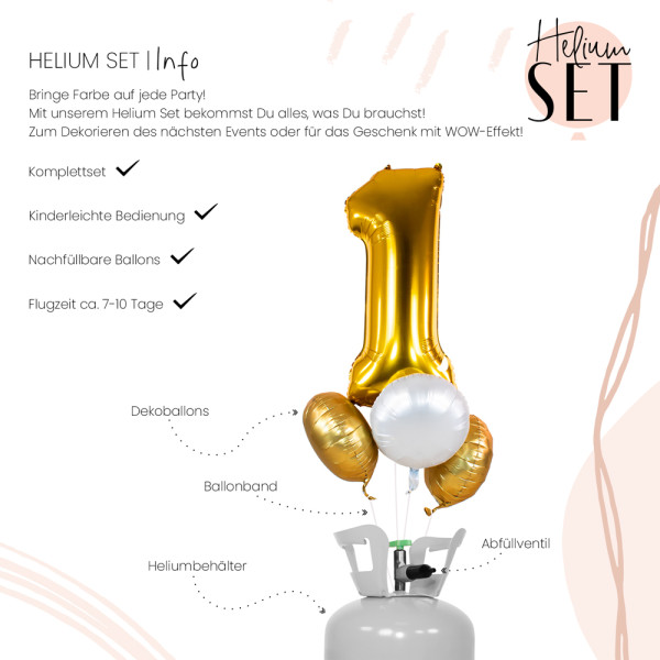 XXL Zahl 1 Gold Ballonbouquet-Set mit Heliumbehälter 3