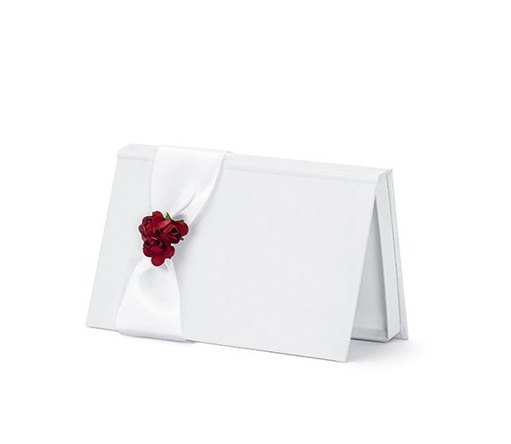 White money box with dark red rose decoration