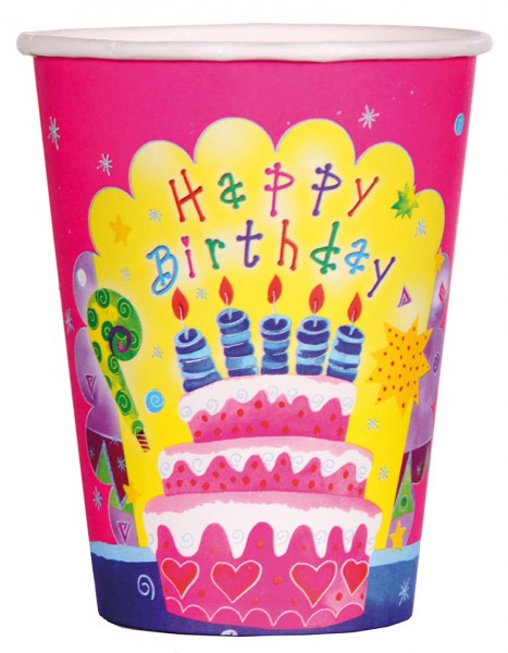 6 Pinkie Birthday cups 250ml