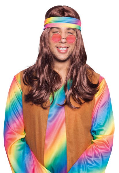 Peruka hippie z pałąkiem na głowę