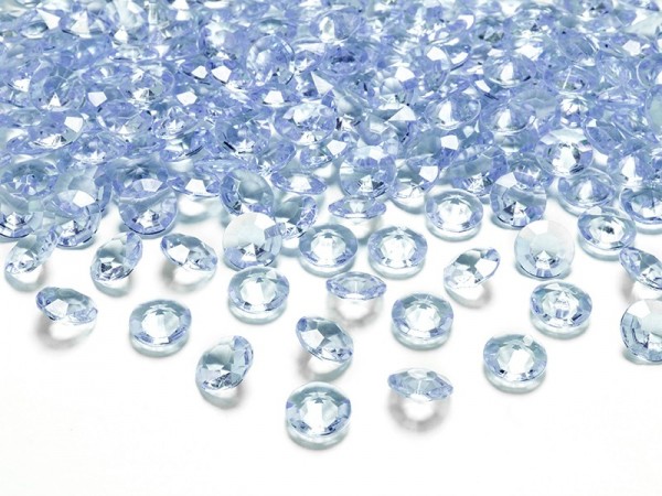 100 spredte dekorative diamanter pastellblå 1,2 cm