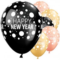 Aperçu: 25 ballons Happy New Year à pois 28cm