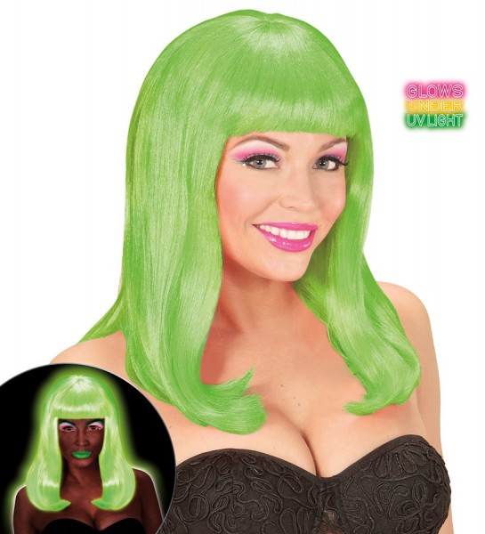 Neongrön glödande peruk för kvinnor