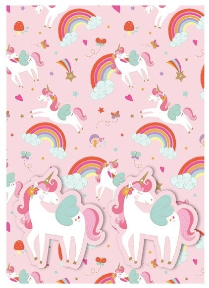 2 unicorn wrapping paper & tags