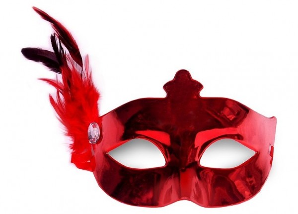 Maschera con piume in rosso