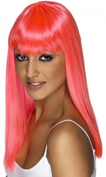 Neon pink party wig with bangs