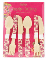 Preview: Tropical Flamingo wood cutlery set 18 pieces