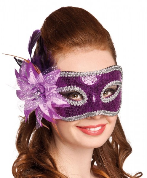 Purple Sequin Eye Mask With Flower