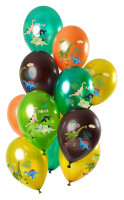 12 Latexballons Dinosaurier grün metallic