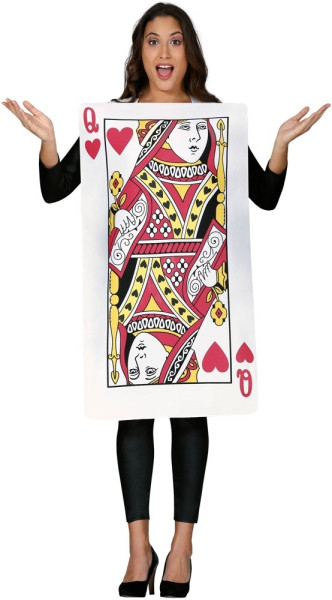 Disfraz de reina de corazones jugando a las cartas para mujer