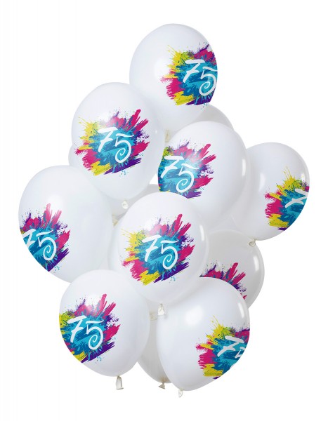 75-års fødselsdag 12 latexballoner Color Splash