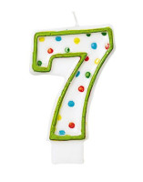Celebration Number Candle 7 Z Kolorowymi Kropkami Na Tort Urodzinowy