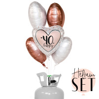 Vorschau: Glossy Birthday 40 Ballonbouquet-Set mit Heliumbehälter