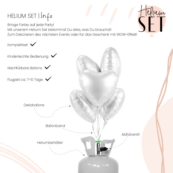 Simply White mattes Herz Ballonbouquet-Set mit Heliumbehälter 2
