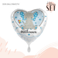 Vorschau: Elefant Willkommen Hellblau Ballonbouquet-Set mit Heliumbehälter