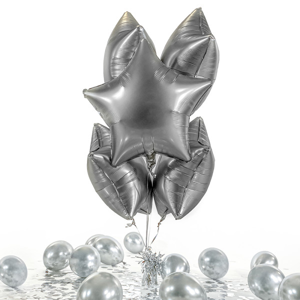 5 Heliumballons in der Box Silver Star matt