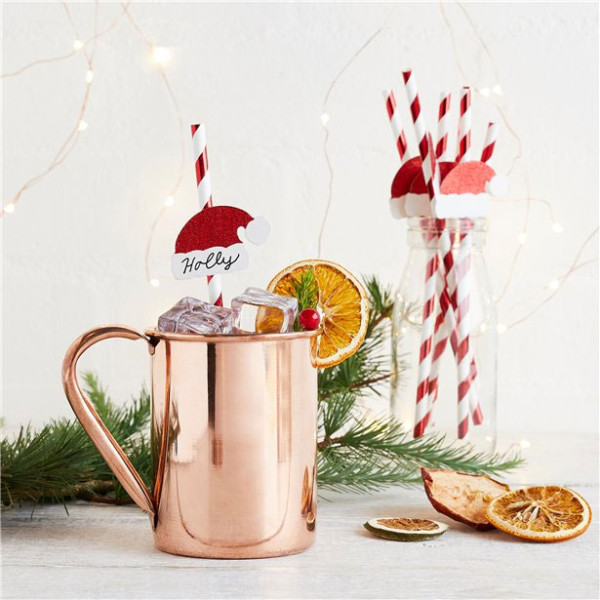 20 paper drinking straws with Christmas hats