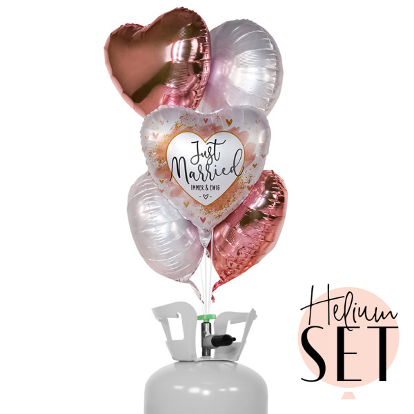 Just Married Aquarell Ballonbouquet-Set mit Heliumbehälter