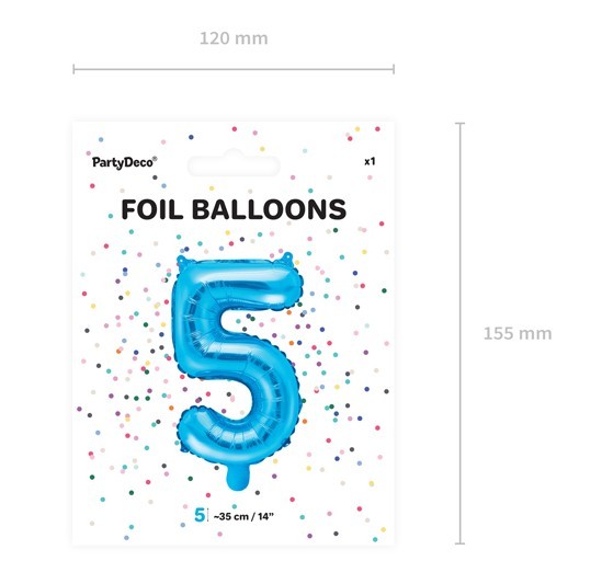 Number 5 foil balloon azure blue 35cm 3