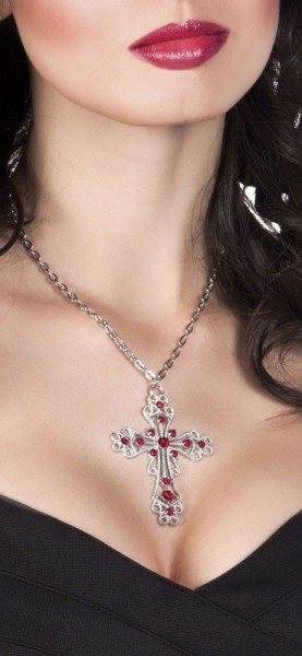 Kors halskæde med røde sten 2