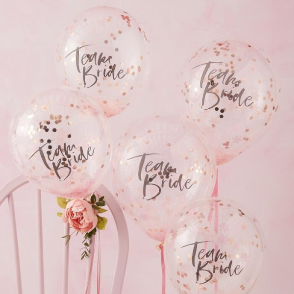 5 balonów konfetti Różana Panna Młoda 30cm