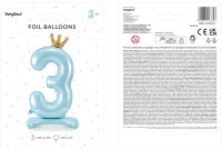 Aperçu: Ballon aluminium sur pied chiffre 3 bleu bébé