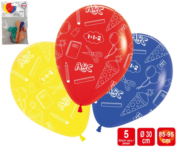 5 colorful back-to-school balloons 30cm
