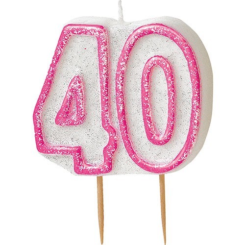 Happy Pink Sparkling 40th Birthday Candle