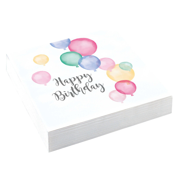 20 serviettes Happy Birthday pastel 33cm