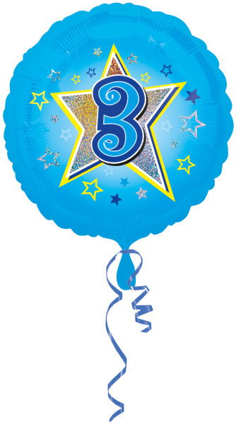 Folieballong nummer 3 i ljusblått
