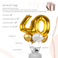 Vorschau: XXL Zahl 40 Gold Ballonbouquet-Set mit Heliumbehälter