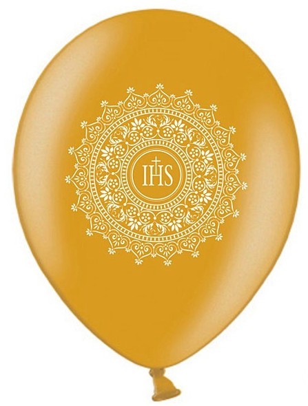 50 ballons de communion en latex IHS Metallic Gold 30cm