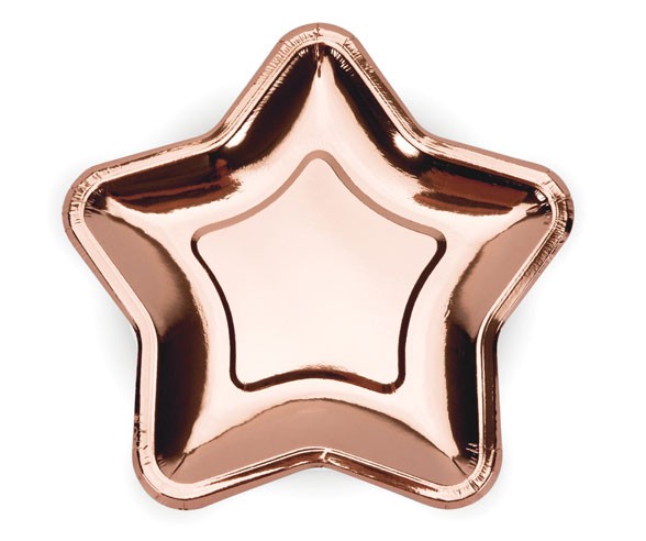 6 metalicznych talerzyków w kształcie gwiazdy w kolorze różowego złota 18 cm