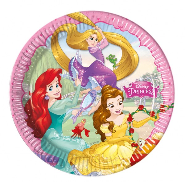 8 platos de papel princesas de cuento de hadas encantadas 23cm