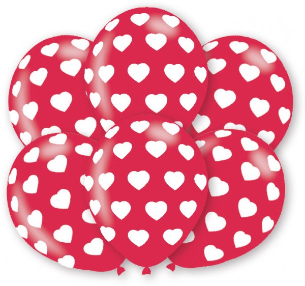 6 romantiska ballonger med hjärtan 27,5 cm