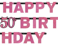 Festone happy 50th birthday rosa glitterato