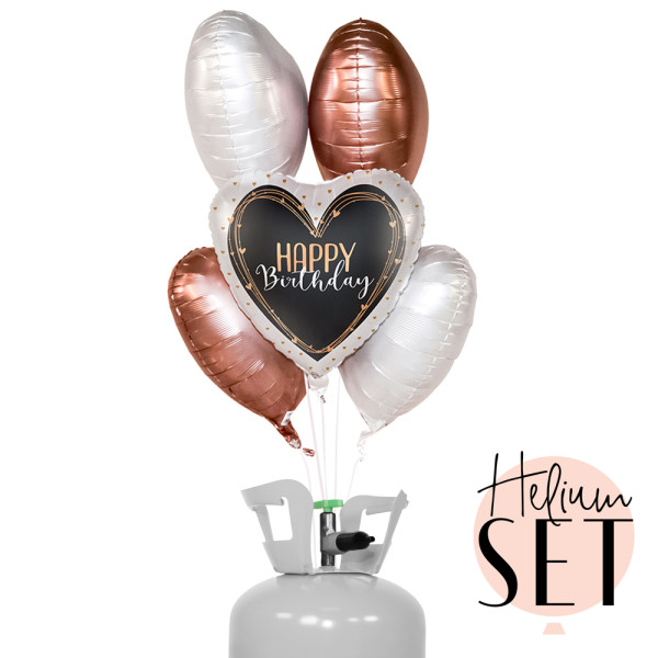 Happy Birthday Heart Ballonbouquet-Set mit Heliumbehälter