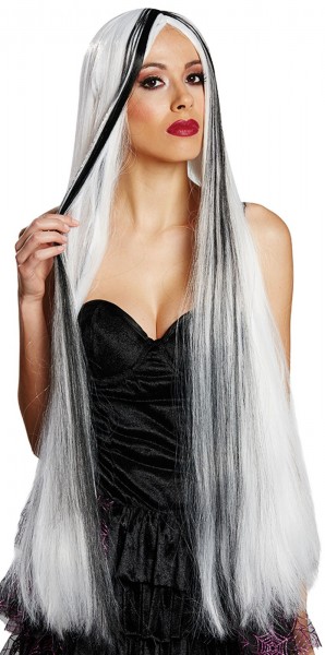 Jumbo long hair wig in white and black