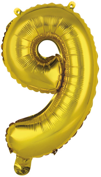 Nummer 9 gylden folieballon 40cm