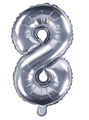 Nummer 8 folieballong silver 35cm