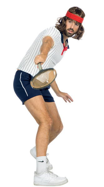 Biało-niebieski kostium tenisisty z lat 80