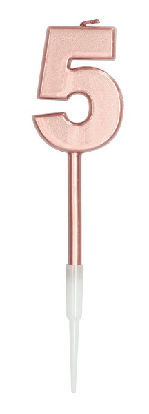 Candelina numero 5 rosa oro 14 cm