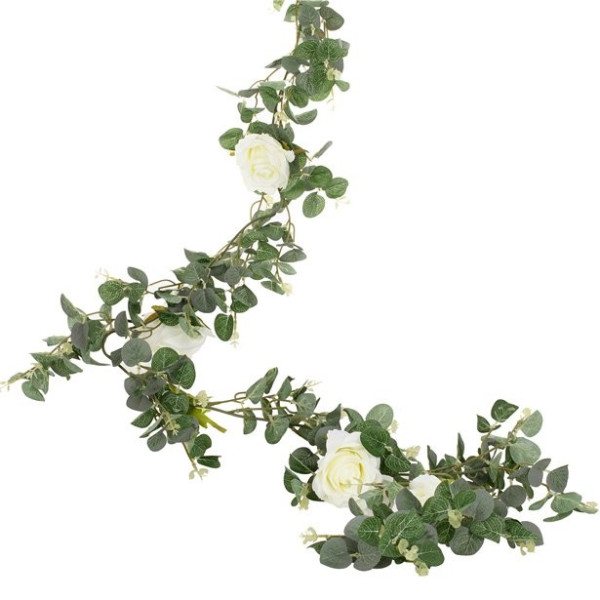 Guirnalda de decoración con rosas blancas 1,8m