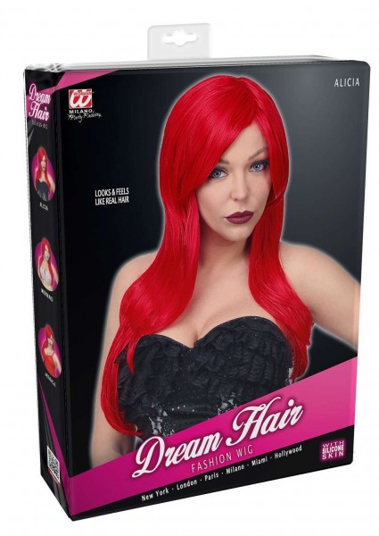 Rødt langt hår paryk Marielle 2
