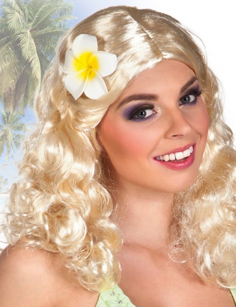 Perruque blonde Hawaii avec fleur 2
