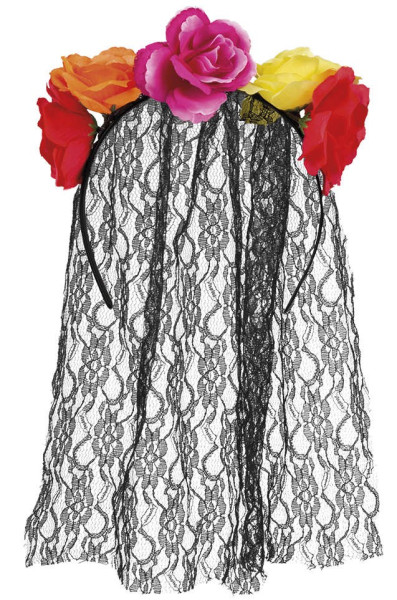 Flowery headband with lace veil
