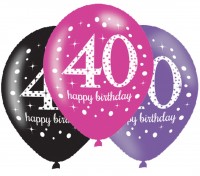 6 Pink 40th Birthday Ballons 27,5cm