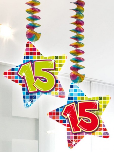2 Groovy 15th Birthday spiral hangers 75cm