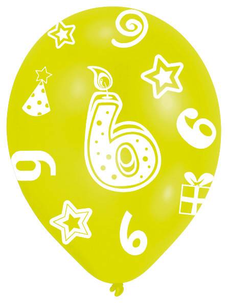 6 farverige balloner 6 års fødselsdag 27,5 cm 2