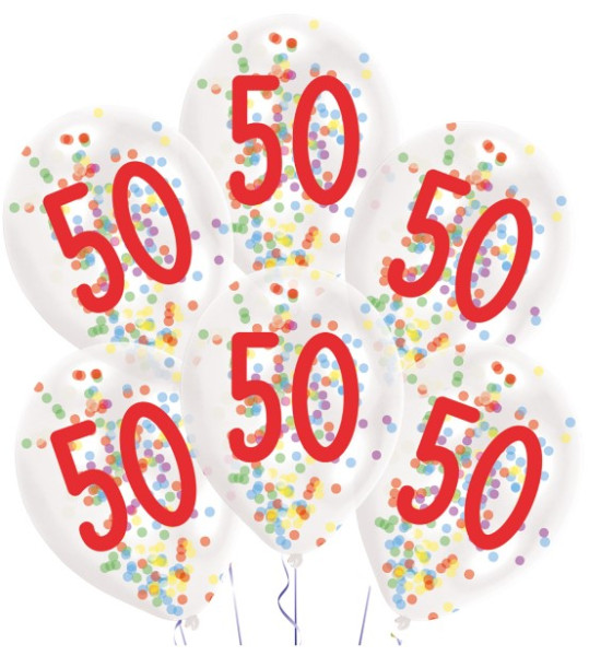 6 confetti feestballonnen 50e verjaardag 28 cm